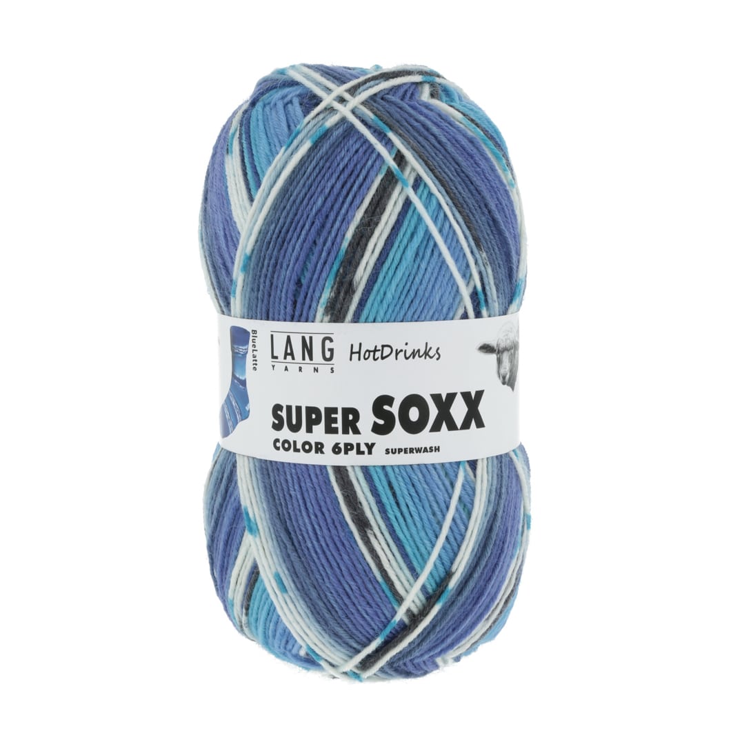 Lang Yarns Super Soxx 6 ply blå/råhvid/sort [0375]