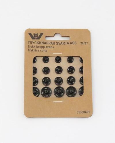 Tryklåse sort assorterede størrelser (20 stk)